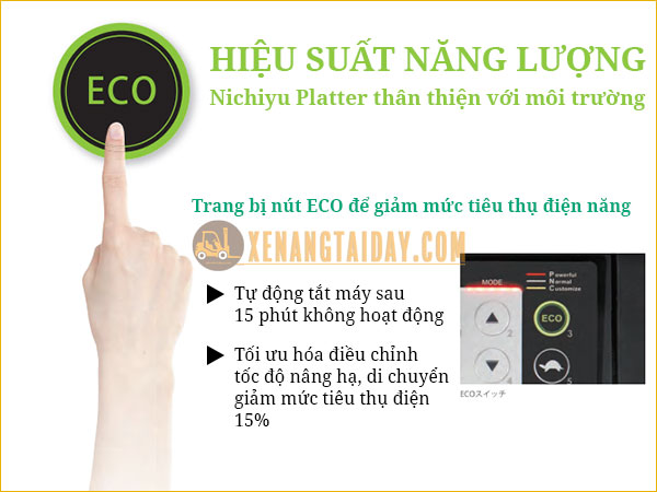  Xe nâng Nichiyu PLATTER trang bị công tắc ECO để giảm mức tiêu thụ điện năng.
