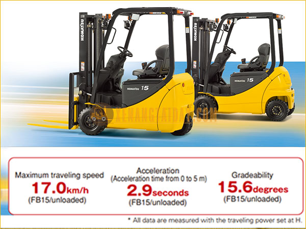 Hiệu năng xe nâng điện KOMATSU FB15-12 được cải thiện rõ rệt.