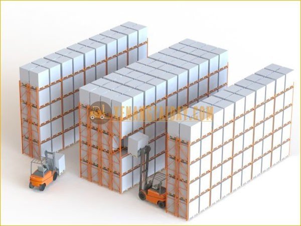 Hình ảnh minh họa xe nâng đang hoạt động trong kệ Double Deep
