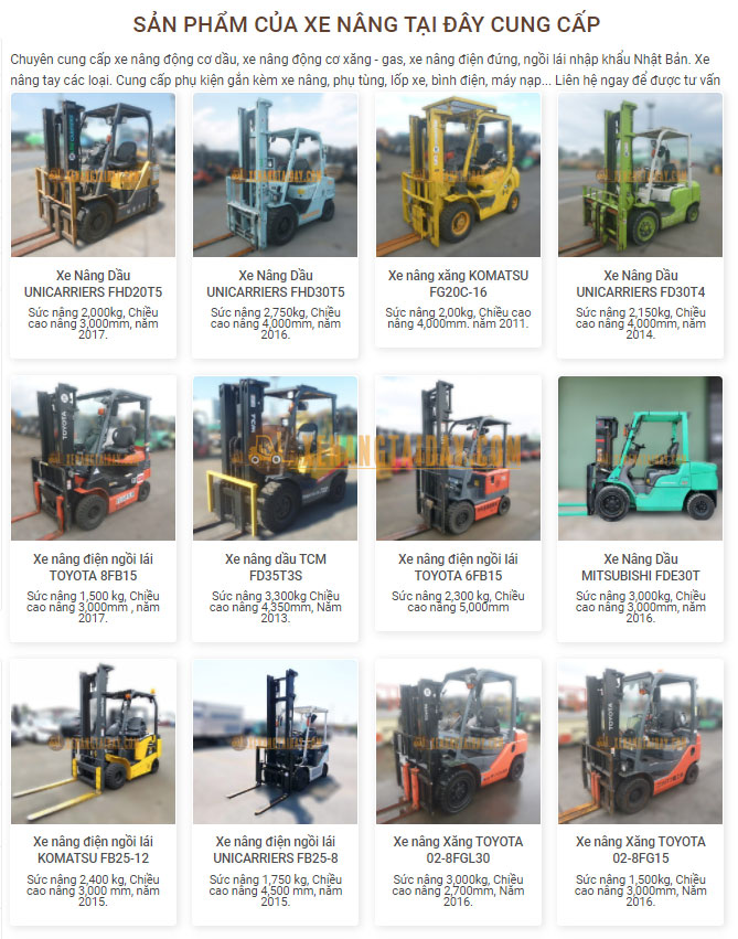 Danh sách các loại xe nâng cũ