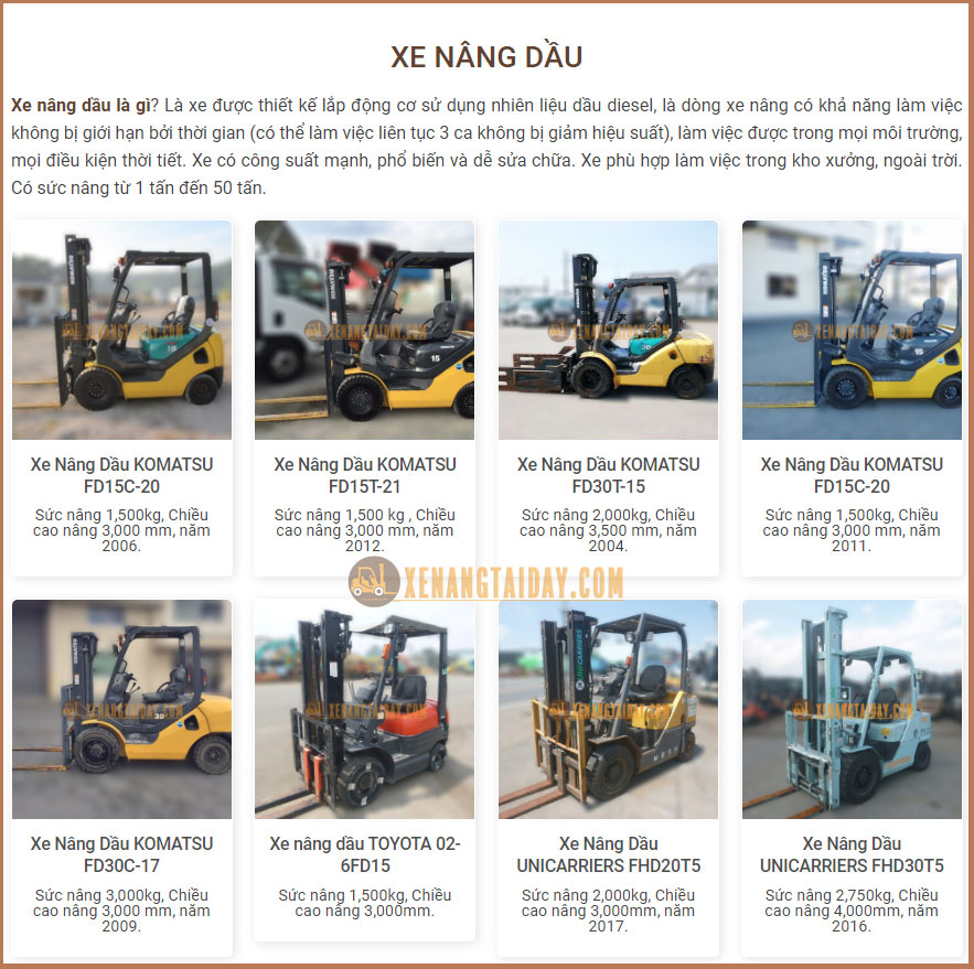 danh sách xe nâng máy dầu