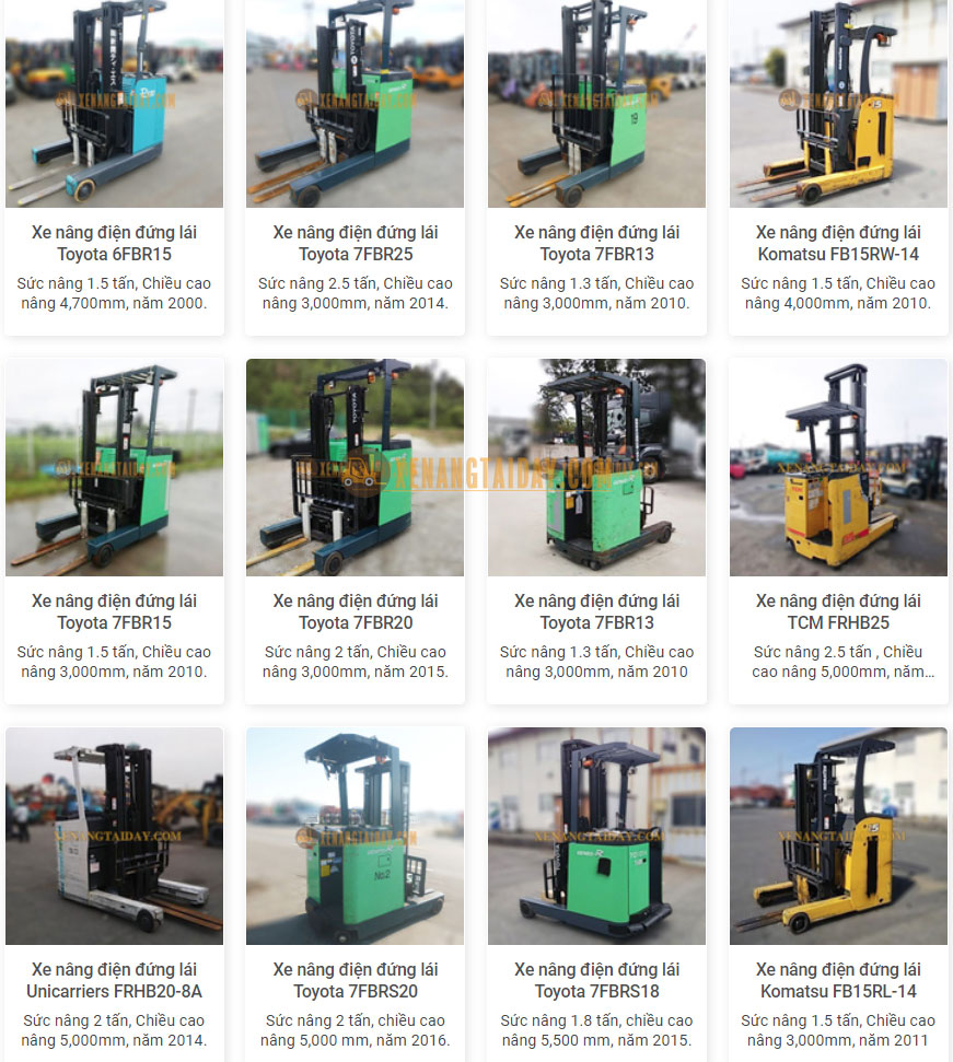 danh sách sản phẩm xe nâng điện đứng lái cũ
