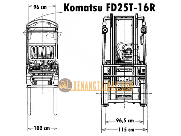 Kích thước kỹ thuật của xe nâng Komatsu FD25-16