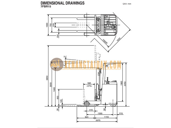 Thông số kỹ thuật xe nâng điện đứng Toyota 7FBR15