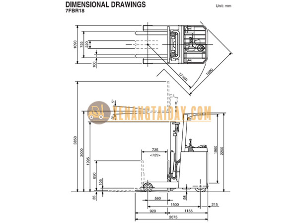 Thông số kỹ thuật xe nâng điện đứng Toyota 7FBR18