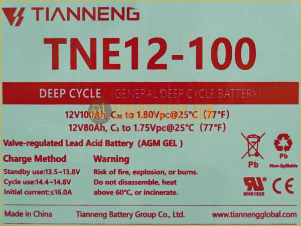 Bình điện xả sâu 12V - 100Ah THIÊN NĂNG (TIANNENG) TNE12-100