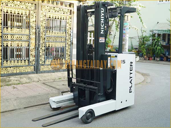 Xe nâng điện đứng lái NICHIYU FBRM15-80B-500NMCS, khung 5m, chui công, 2015, 4590 giờ