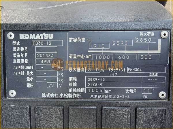 Xe nâng điện ngồi lái KOMATSU FB30-12 gắn pin lithum 72V - 460Ah PKGFF72460